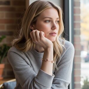 Tory Burch Rose Gold Bracelet Logo with Pearl/Rhinestone Accents 7-7.5” Long NEW